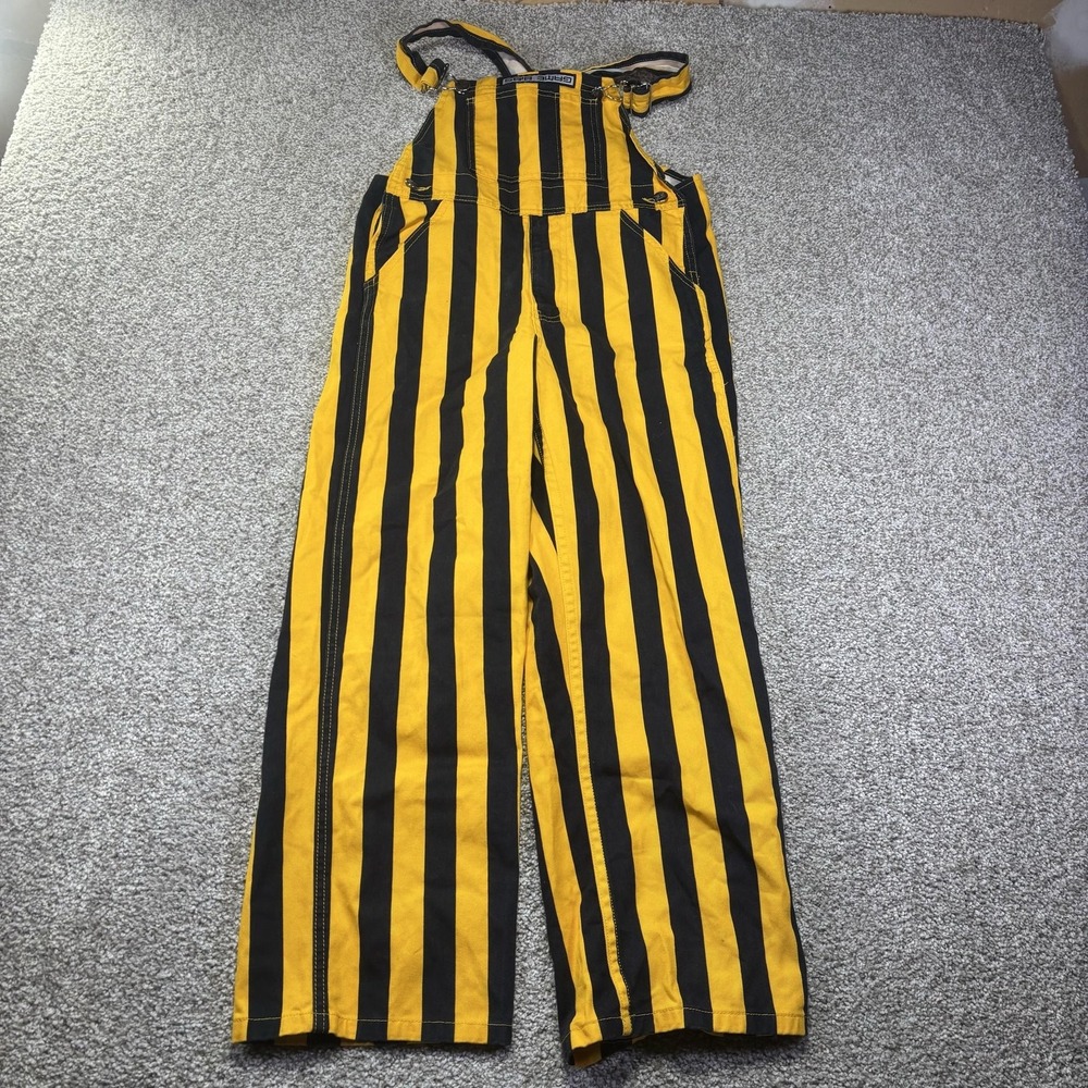 Game Bibs Overalls Youth Medium Yellow Black Striped Cotton Twill Pockets